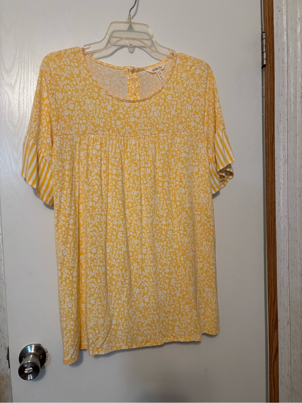 Matilda Jane Yellow Floral Short Sleeve Blouse with Striped Sleeves